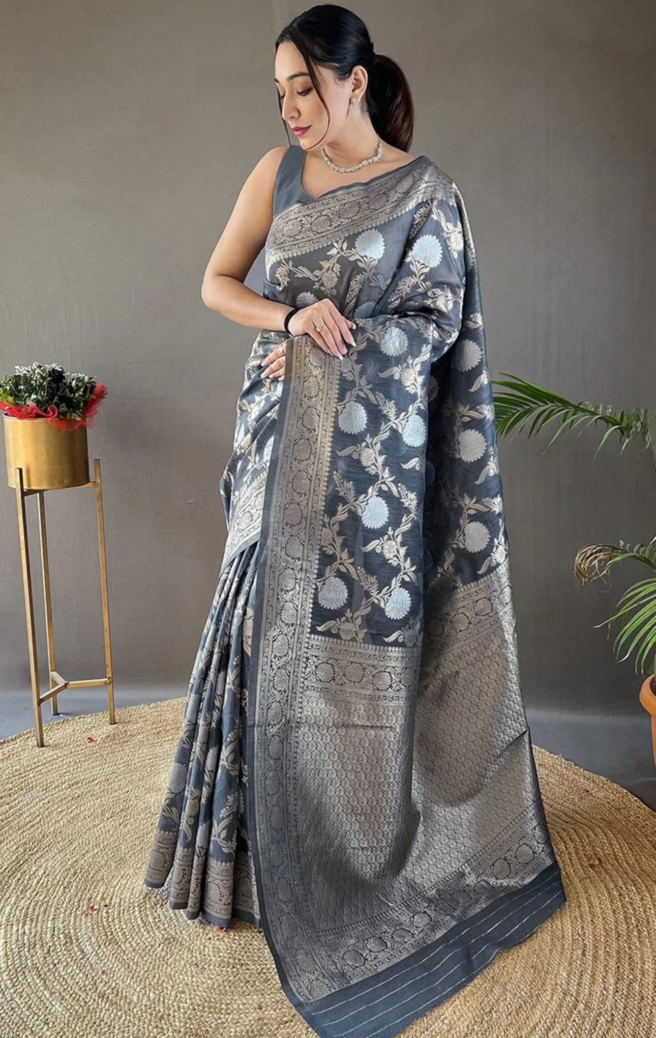 Grey Banarasi Saree