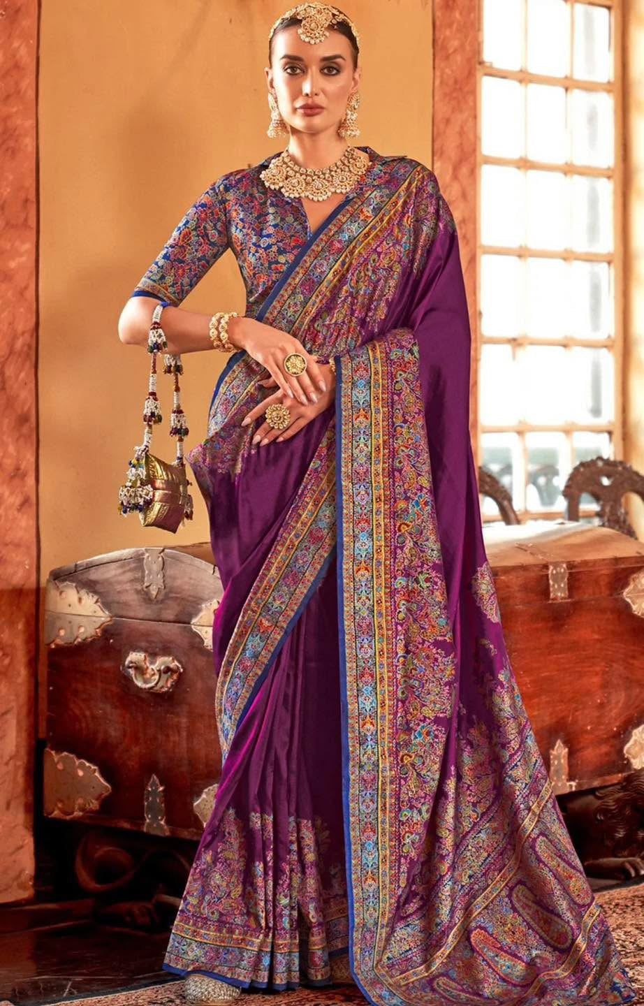 Purple n Pink Kani Silk Saree