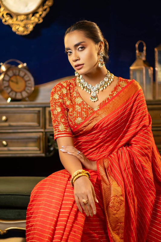 Red Zardosi Saree