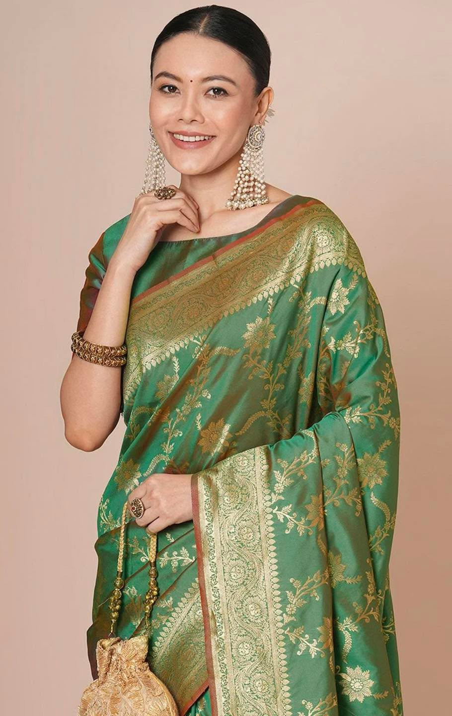 Emerald Green Banarasi Saree