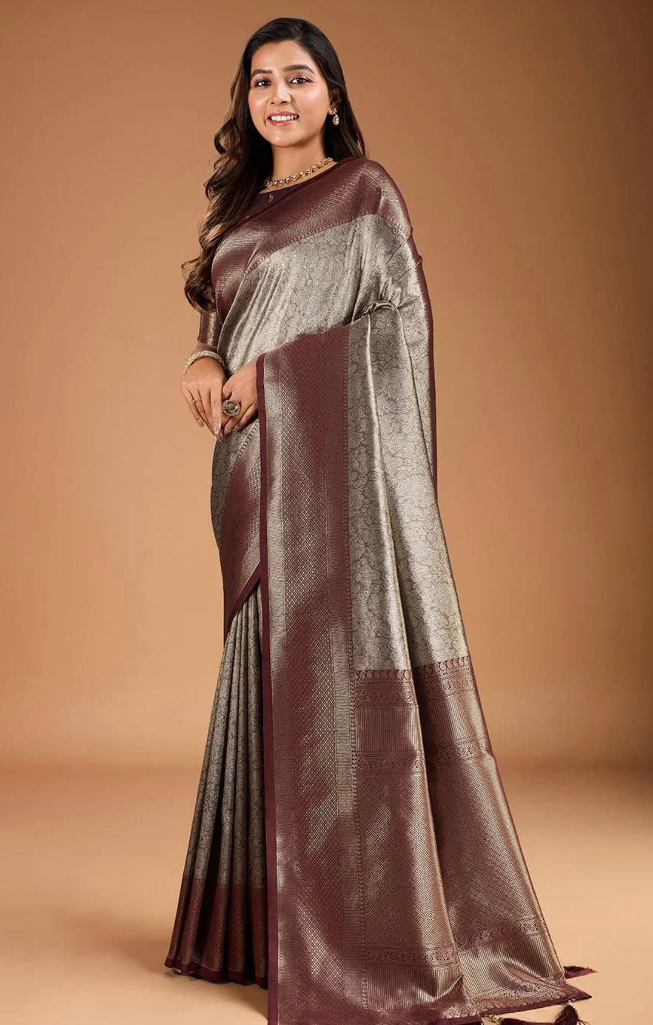 Nature Brown Kanjiwaram Saree