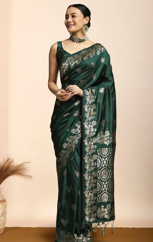 Bottle Green Flora Saree