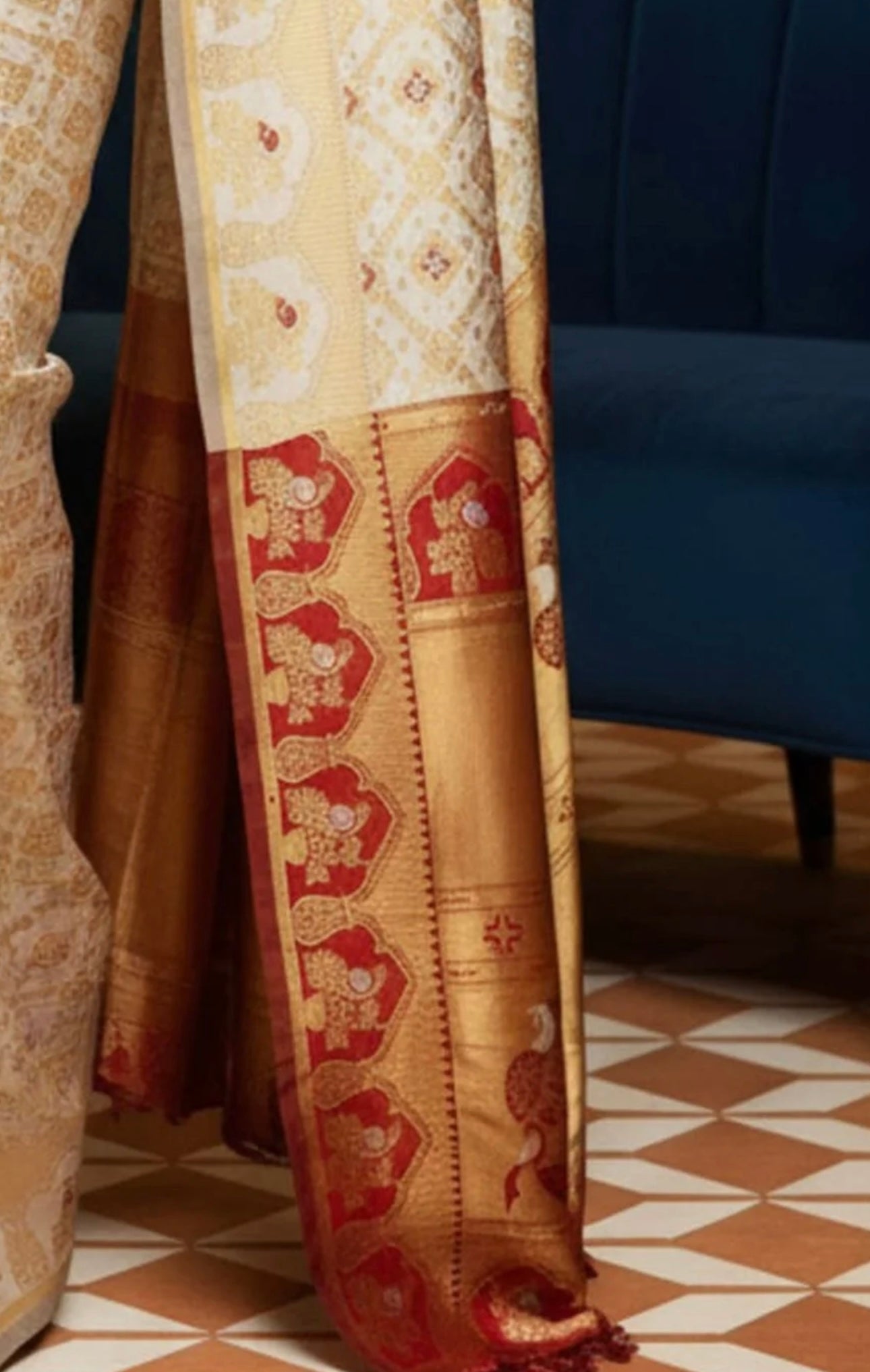 Off white & Red Kanjiwaram Saree