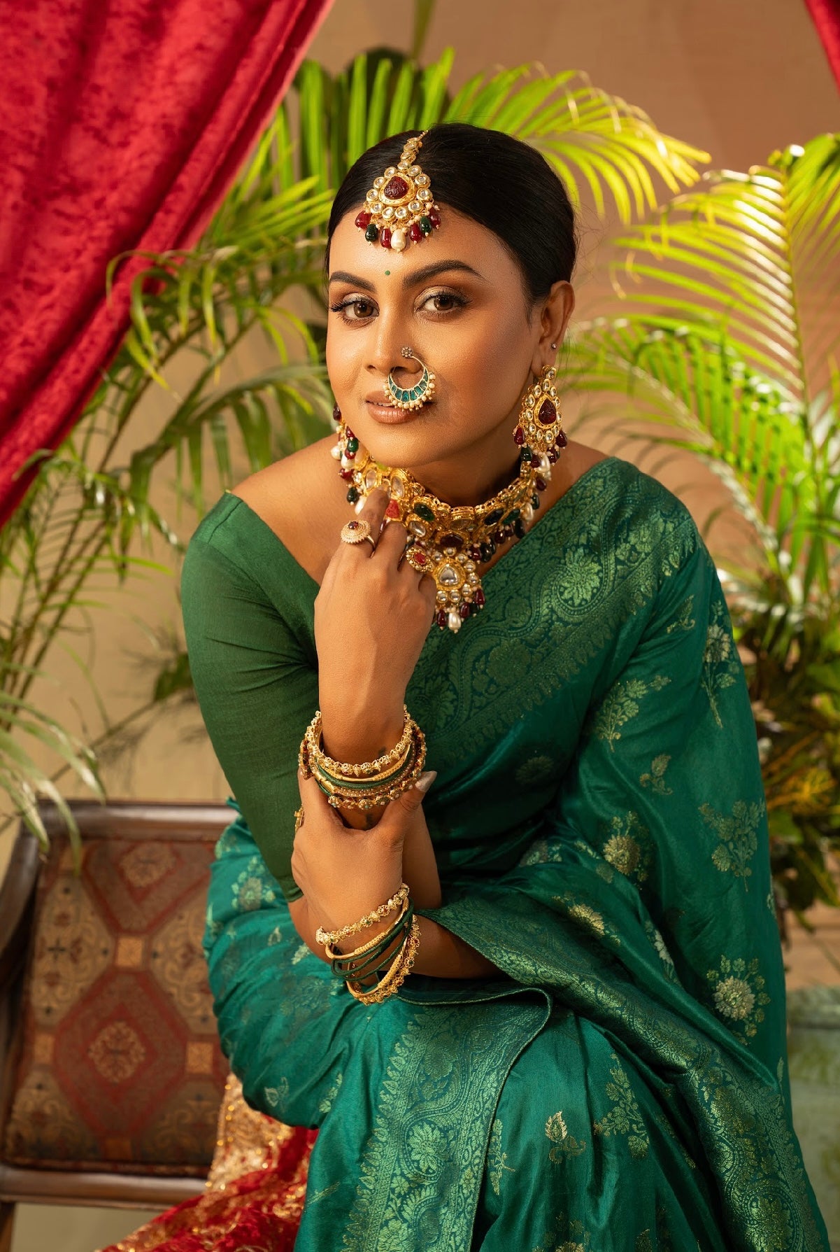 Bottle Green Banarasi Saree