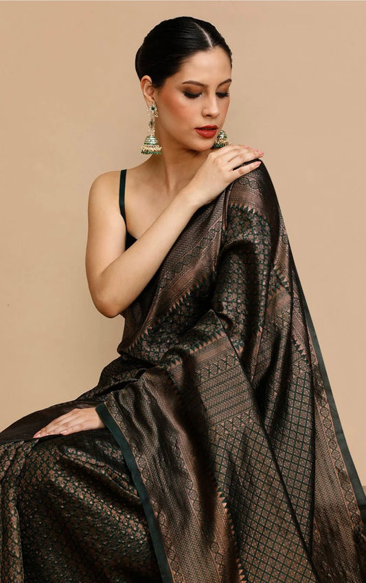 Black & Green Kanchiwaram Saree