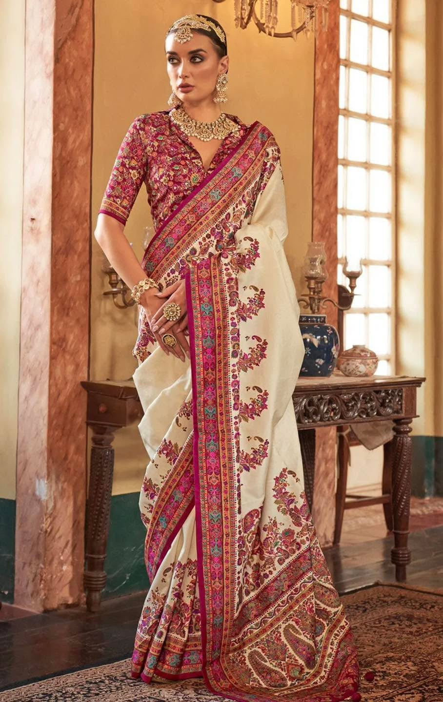 Royal White Kani Silk Saree