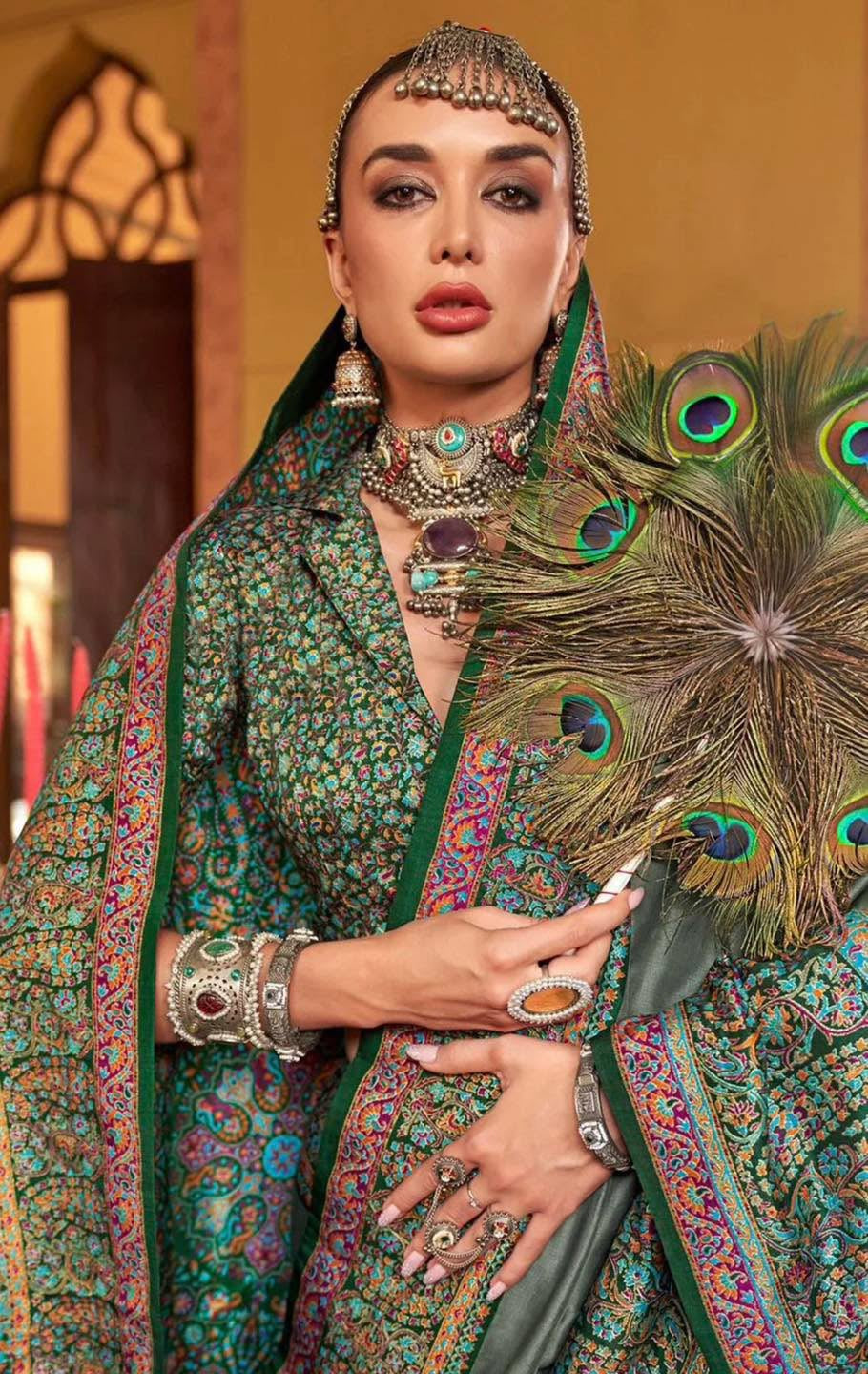 Sea Green Kani Silk Saree