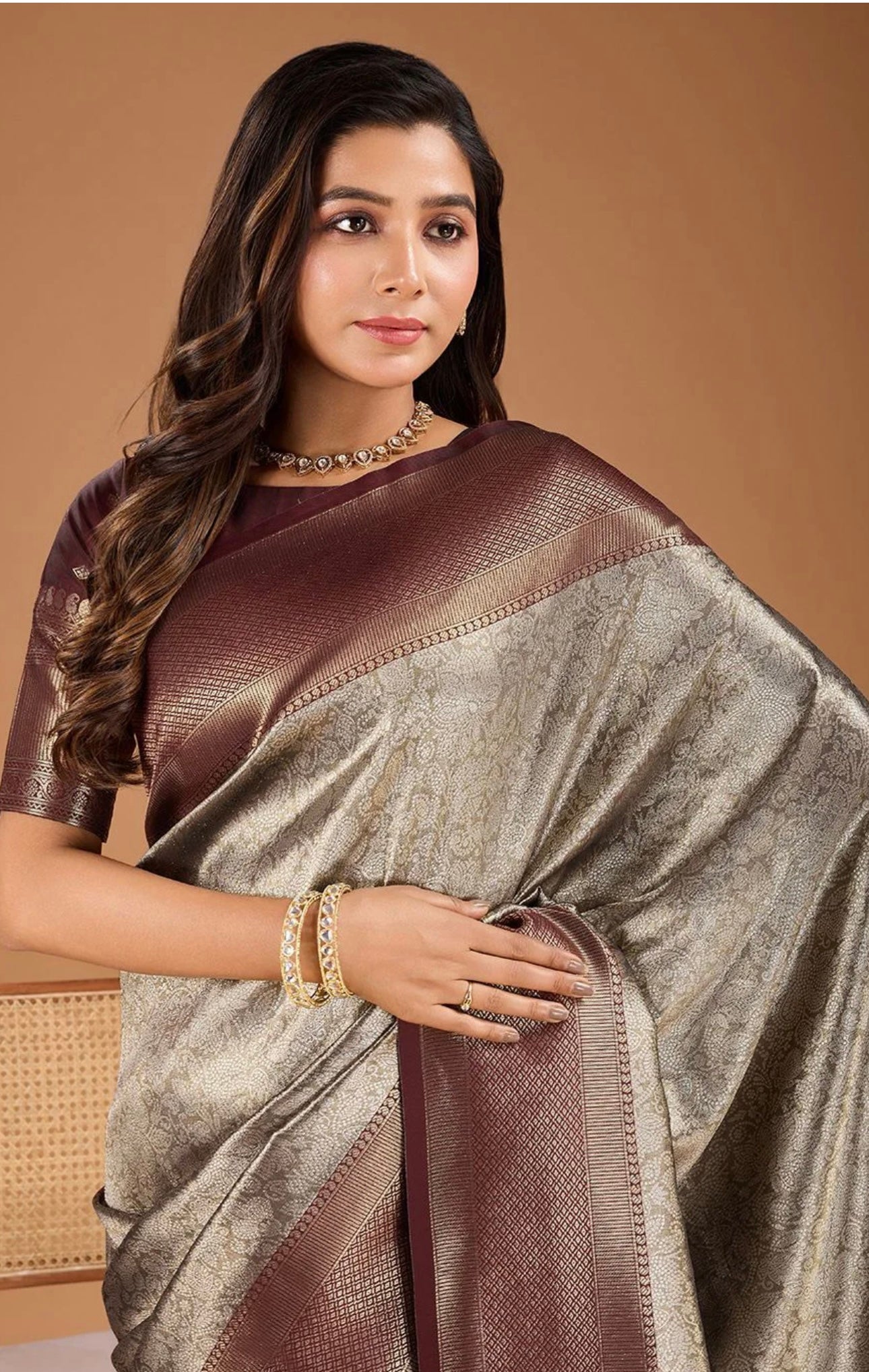 Nature Brown Kanjiwaram Saree