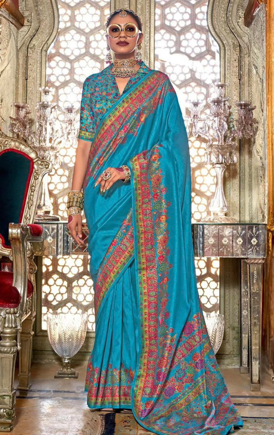Electric Blue Kani Silk Saree