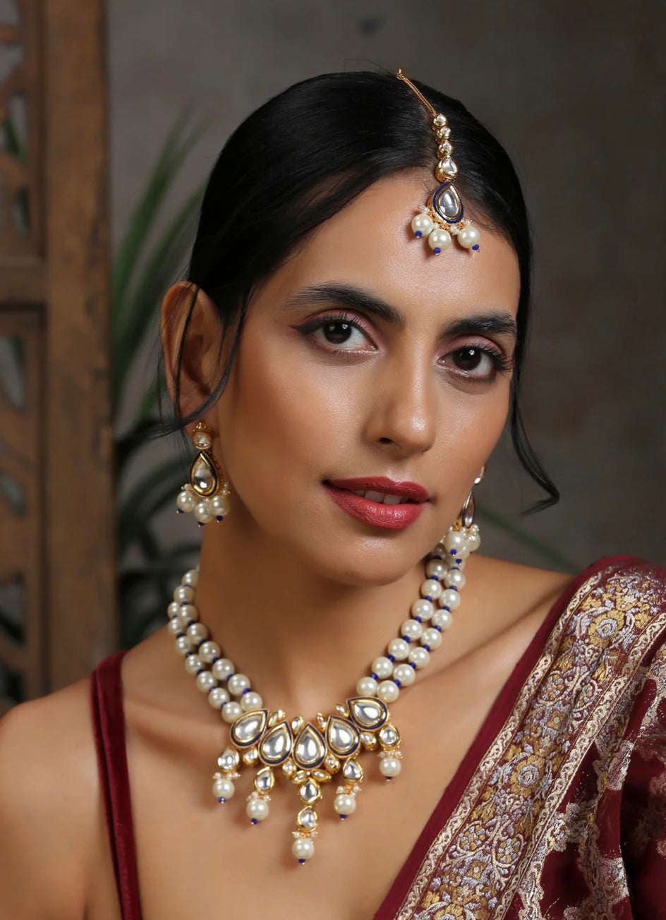 Blue pearl necklace set