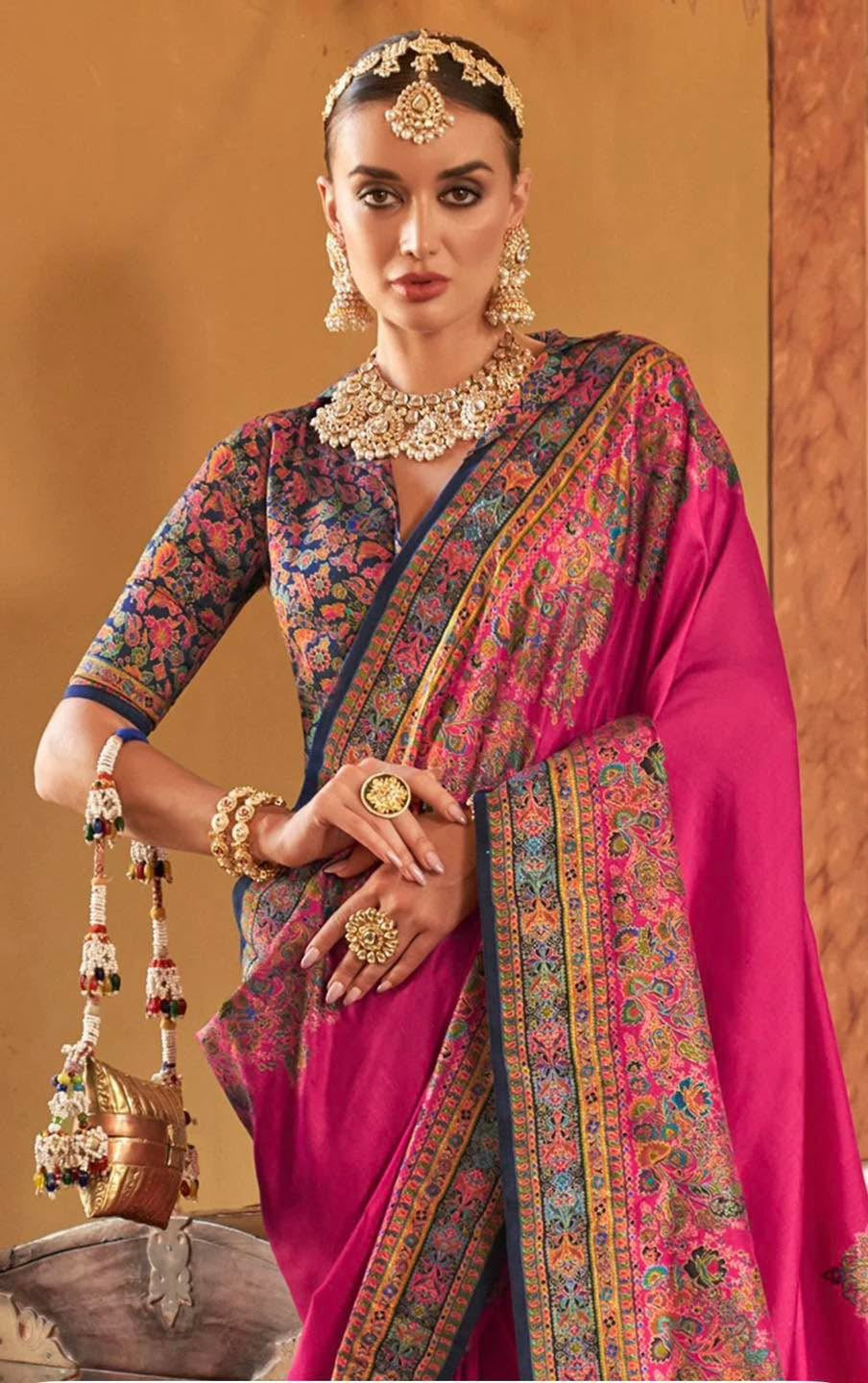 Hot Pink Kani Silk Saree