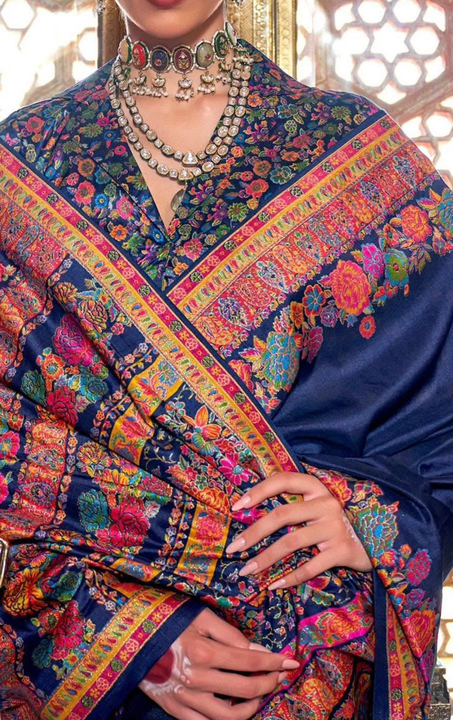 Blue & Pink Kani silk Saree