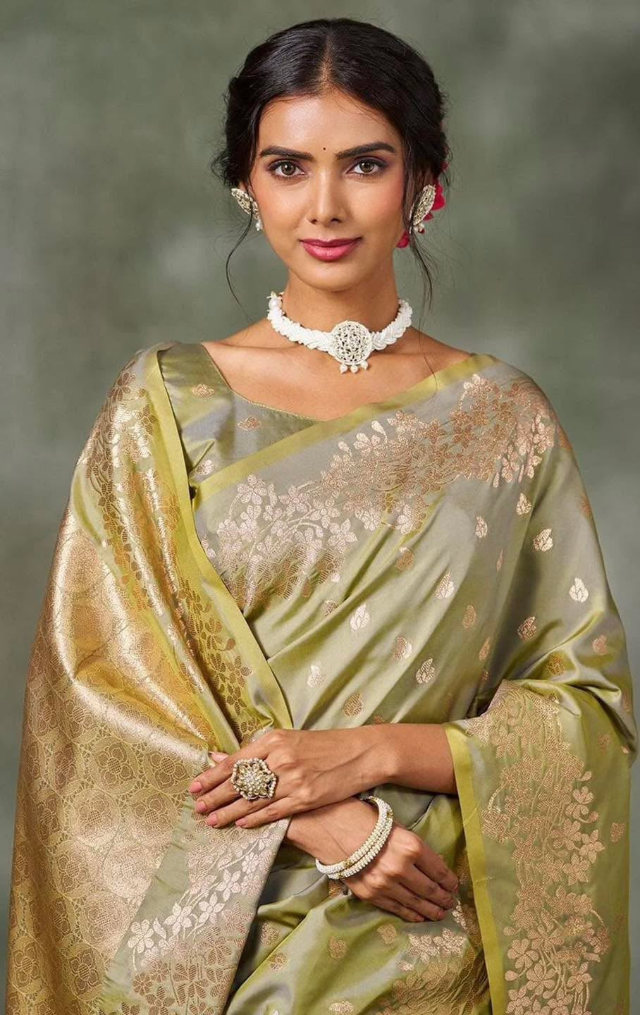 Olive Green Banarasi Silk Saree