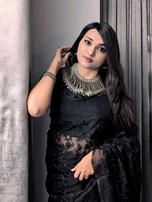 Black embroidery Silk