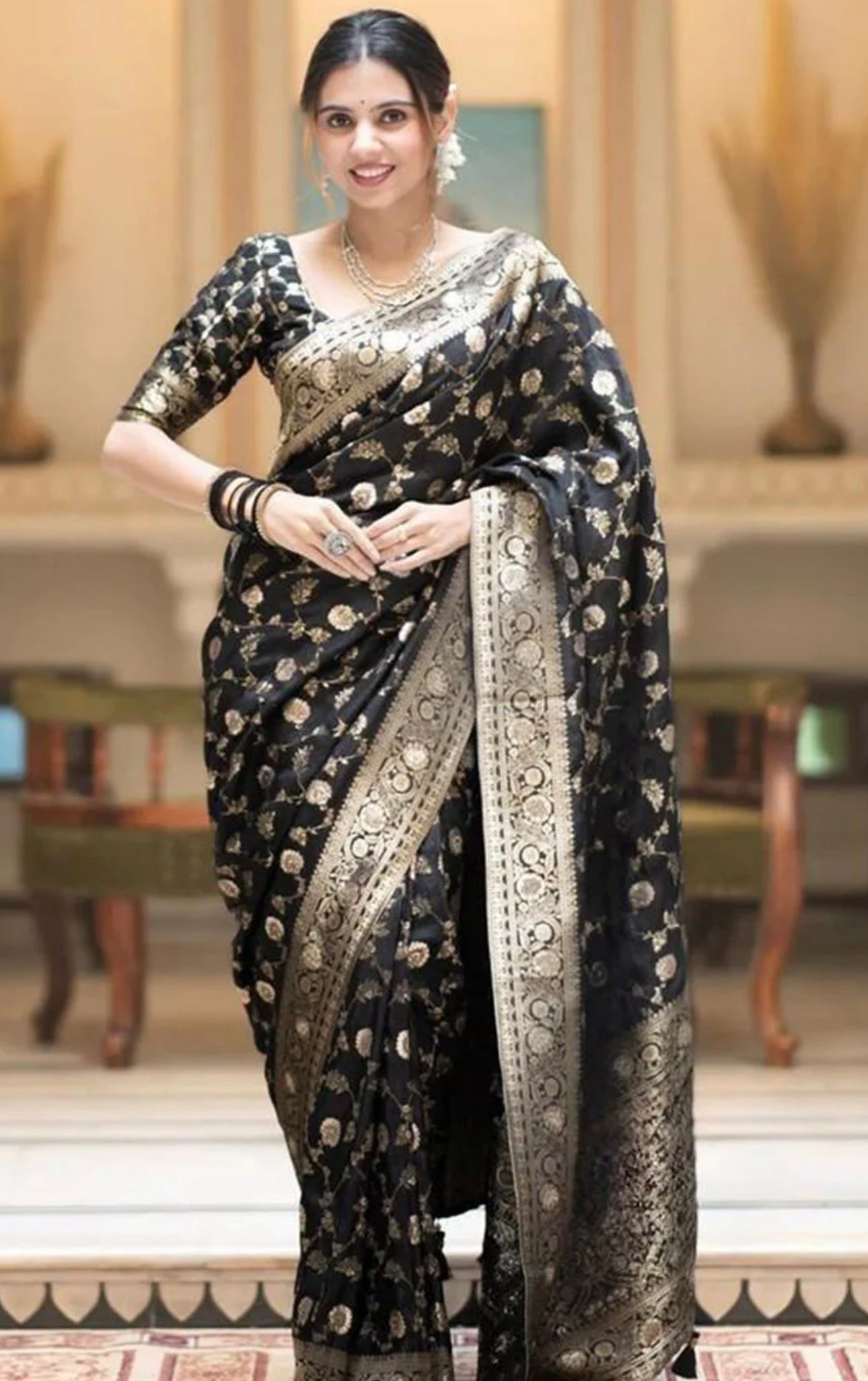 Black Jaal Kanjiwaram Saree