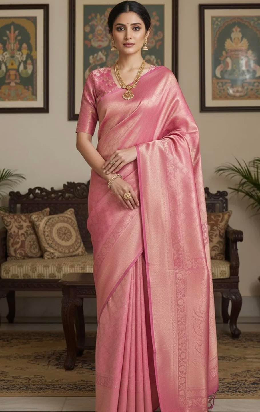 Baby Pink Katan Saree