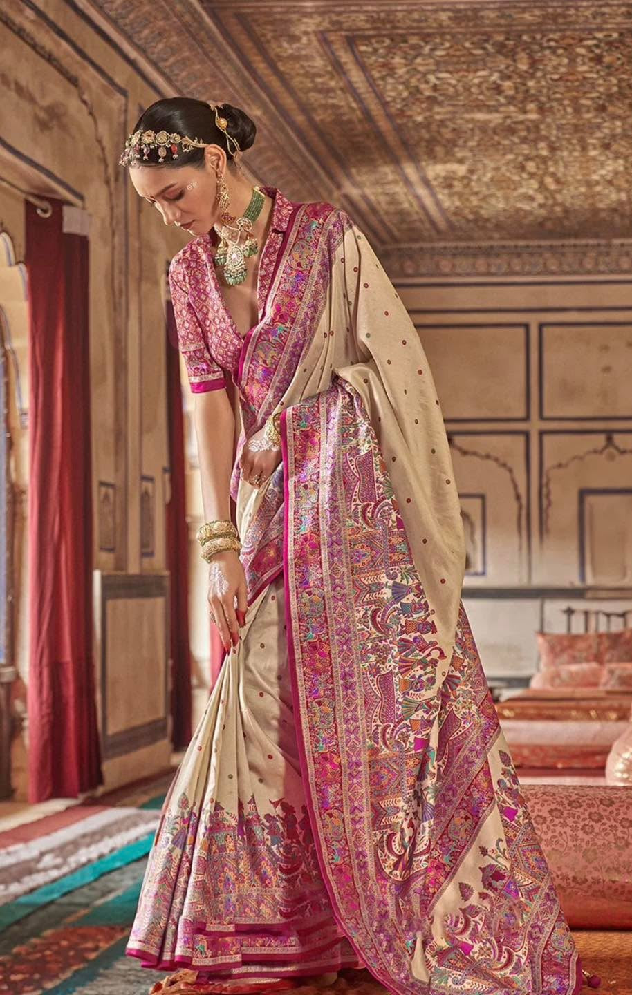 White Pink Kani Silk