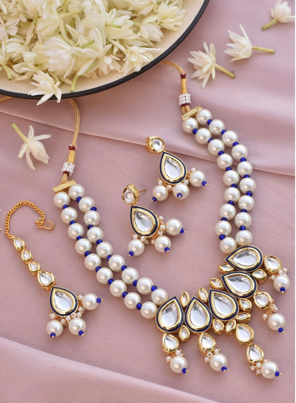 Blue pearl necklace set