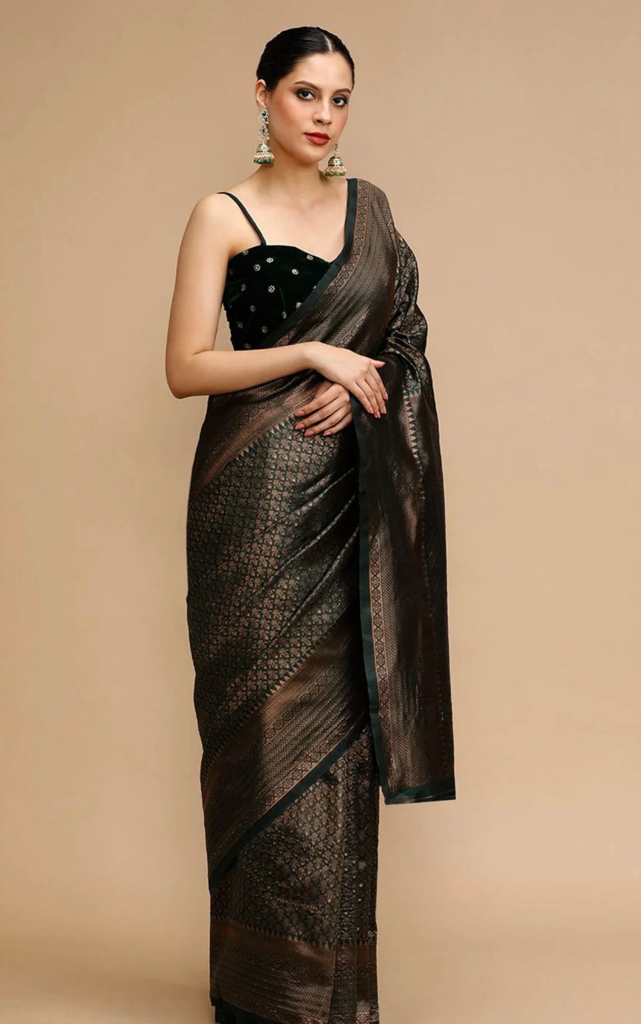 Black & Green Kanchiwaram Saree