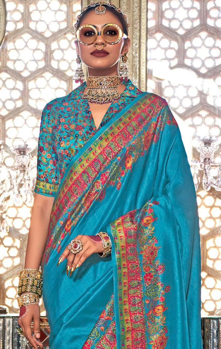 Electric Blue Kani Silk Saree
