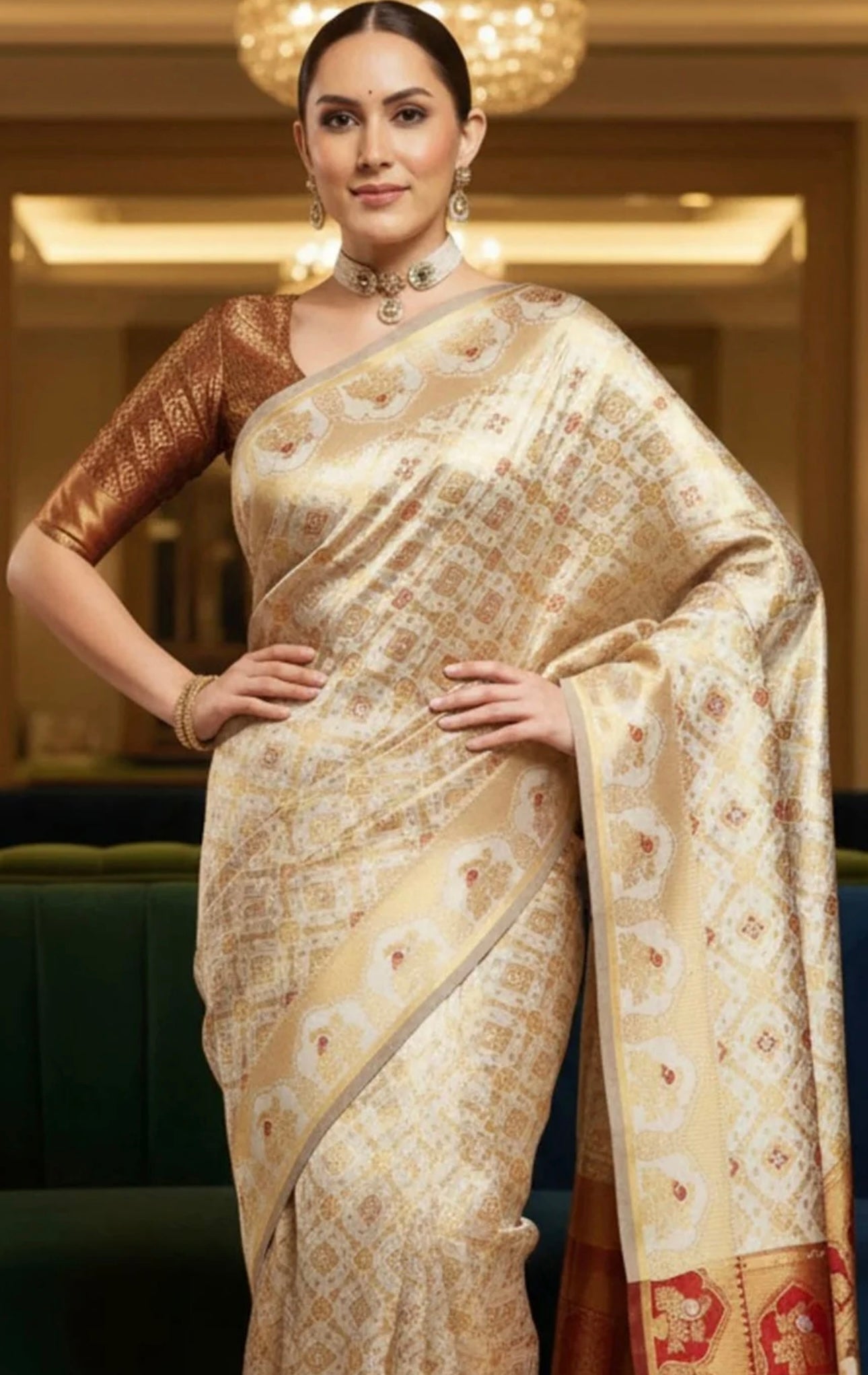 Off white & Red Kanjiwaram Saree