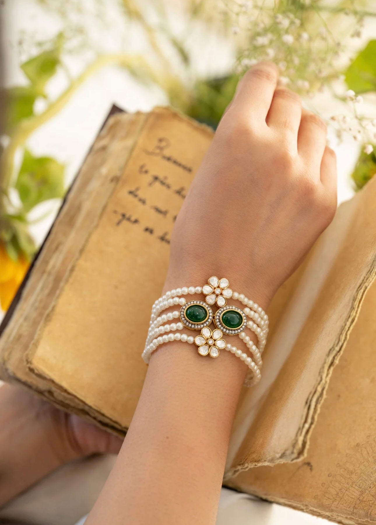 Pearl n kundan bracelet