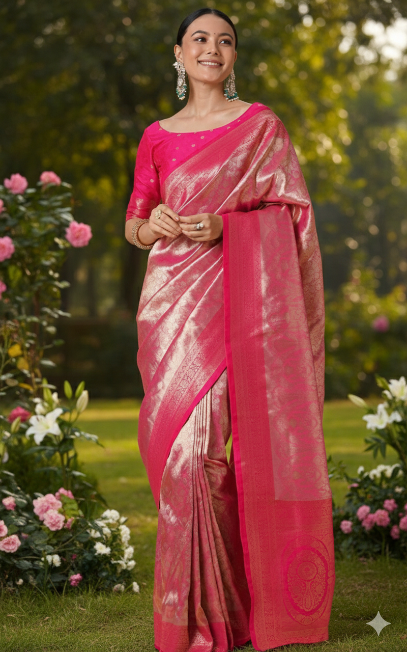 Hot Pink Kanjiwaram Saree