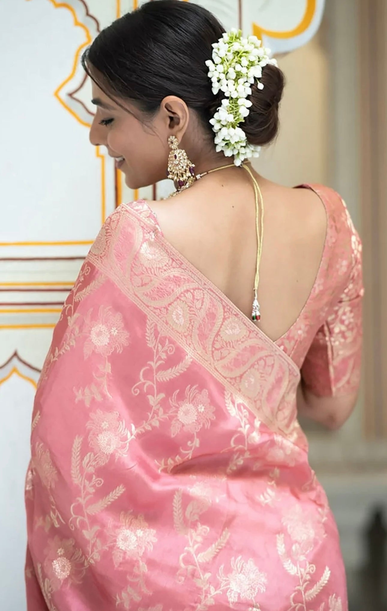 Pink banarasi saree