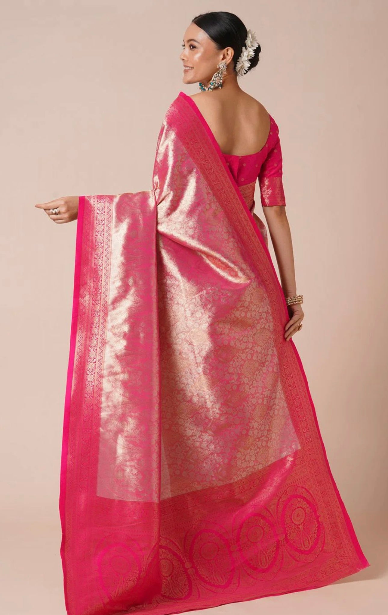 Hot Pink Kanjiwaram Saree