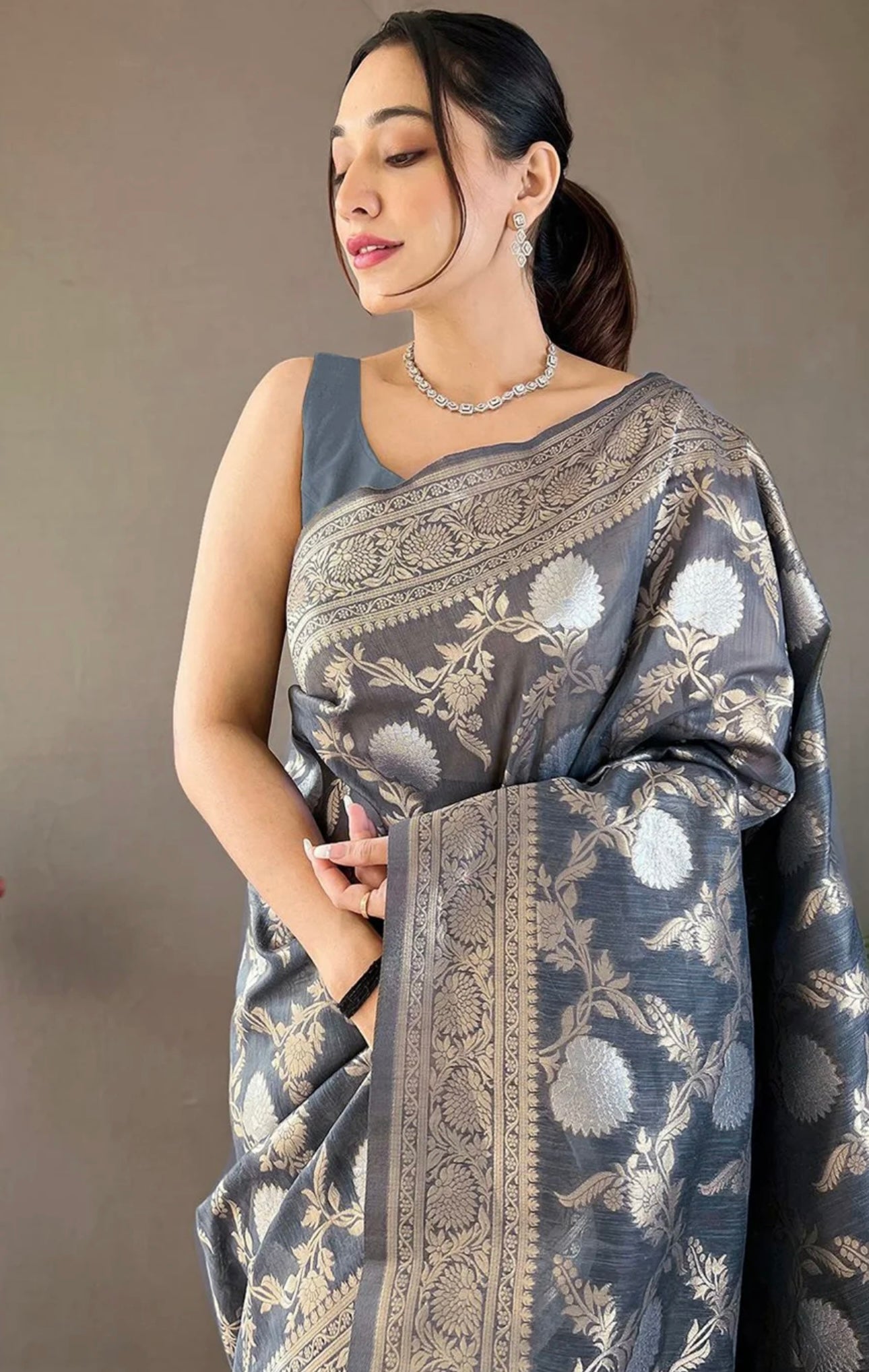 Grey Banarasi Saree