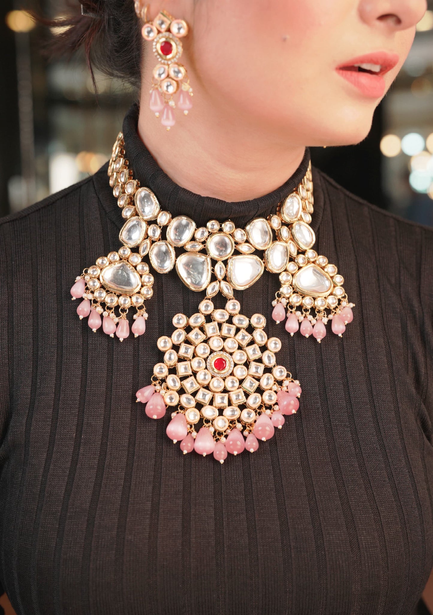Baby Pink Kundan set