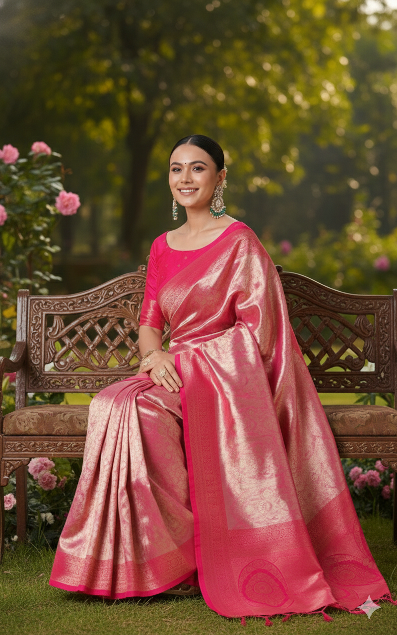 Hot Pink Kanjiwaram Saree