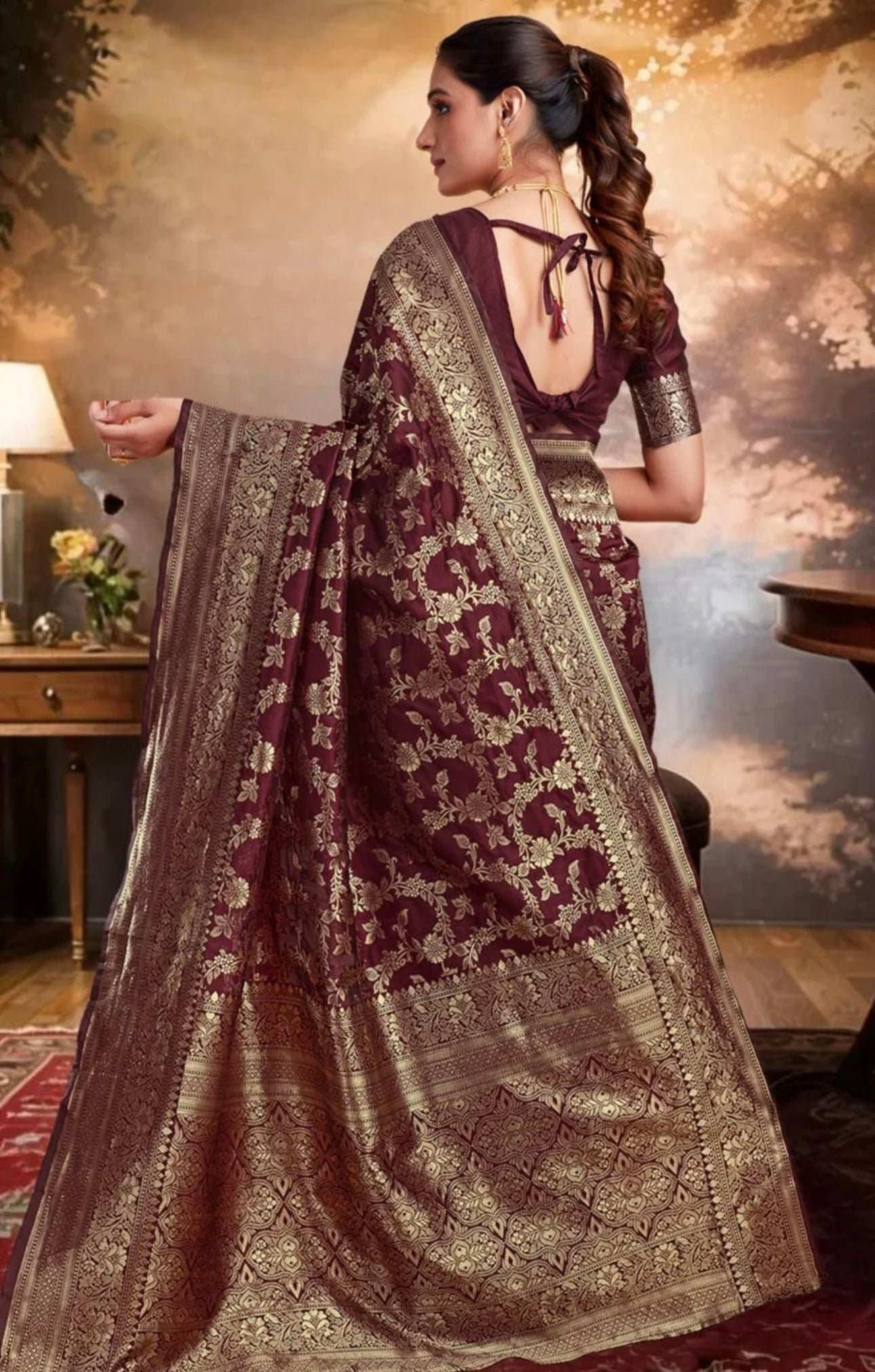 Maroon Jaal Kanjiwaram saree