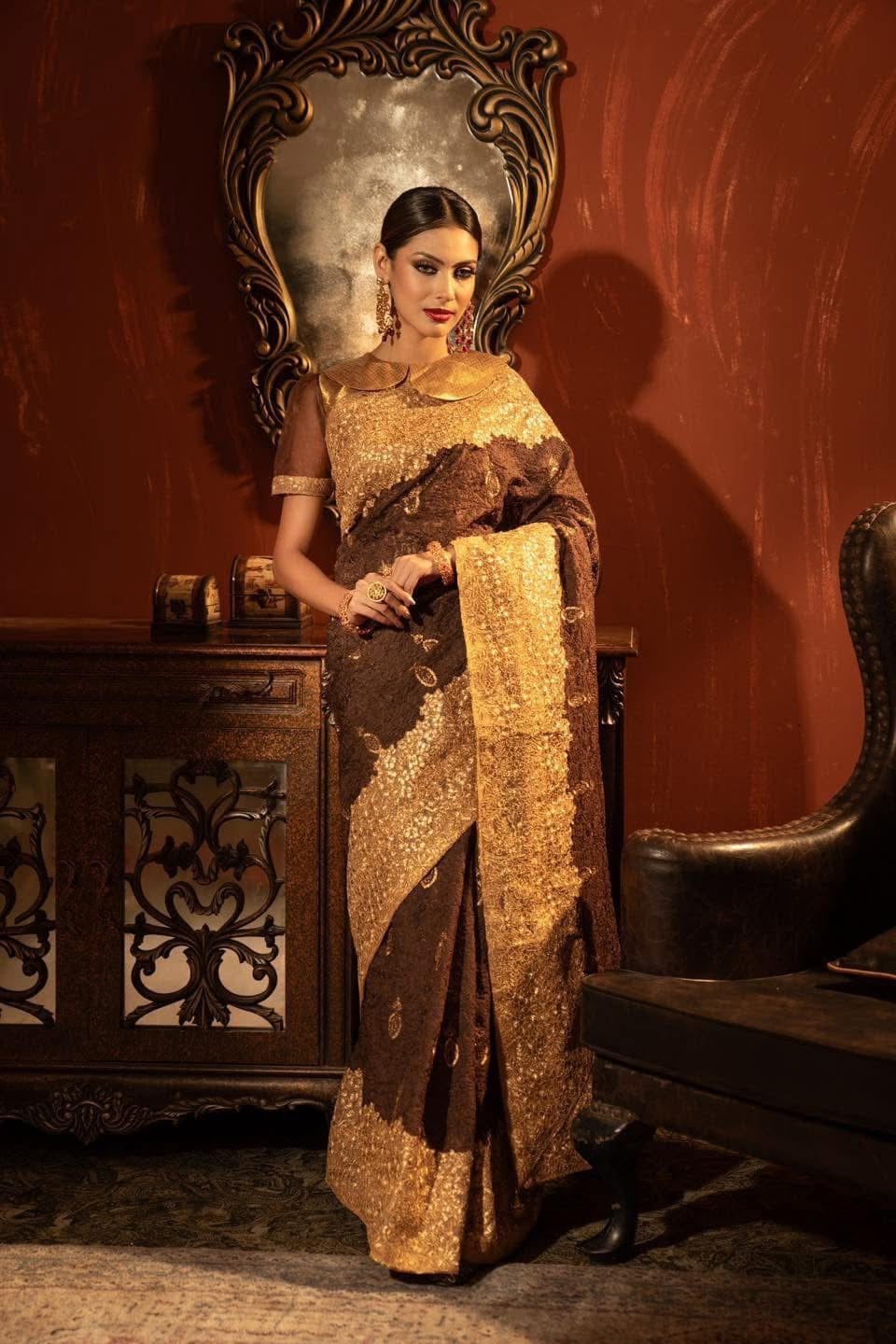 Brown Tussar saree