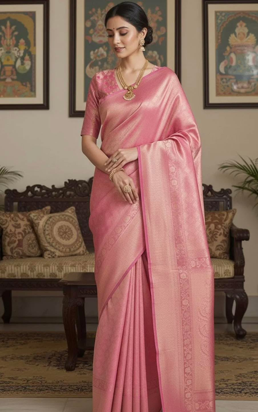 Baby Pink Katan Saree