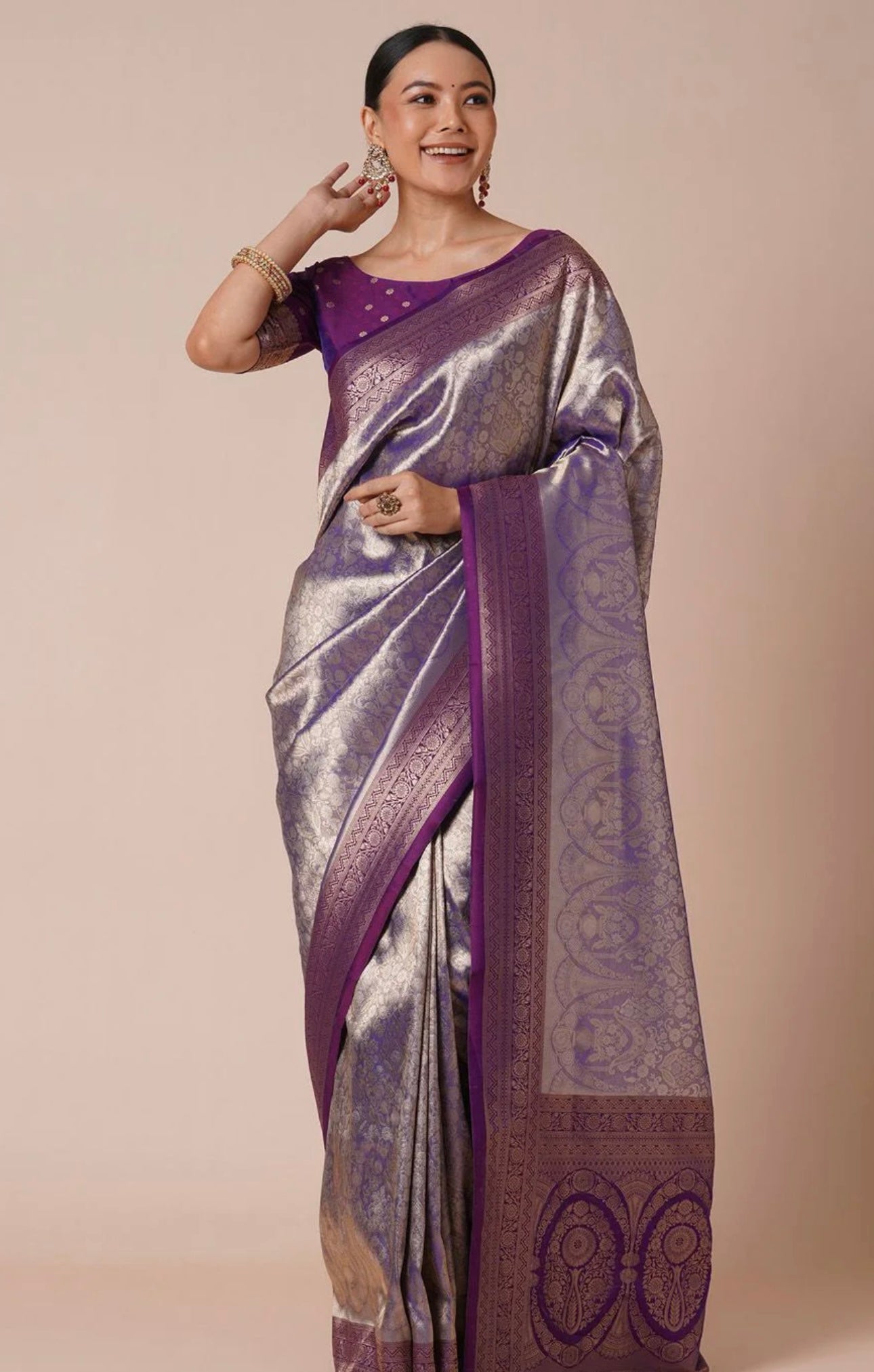 Purple & Silver Kanjiwaram