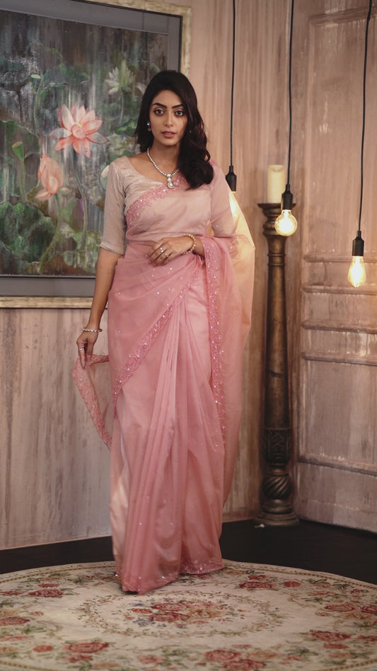 Baby Pink Dabka Saree